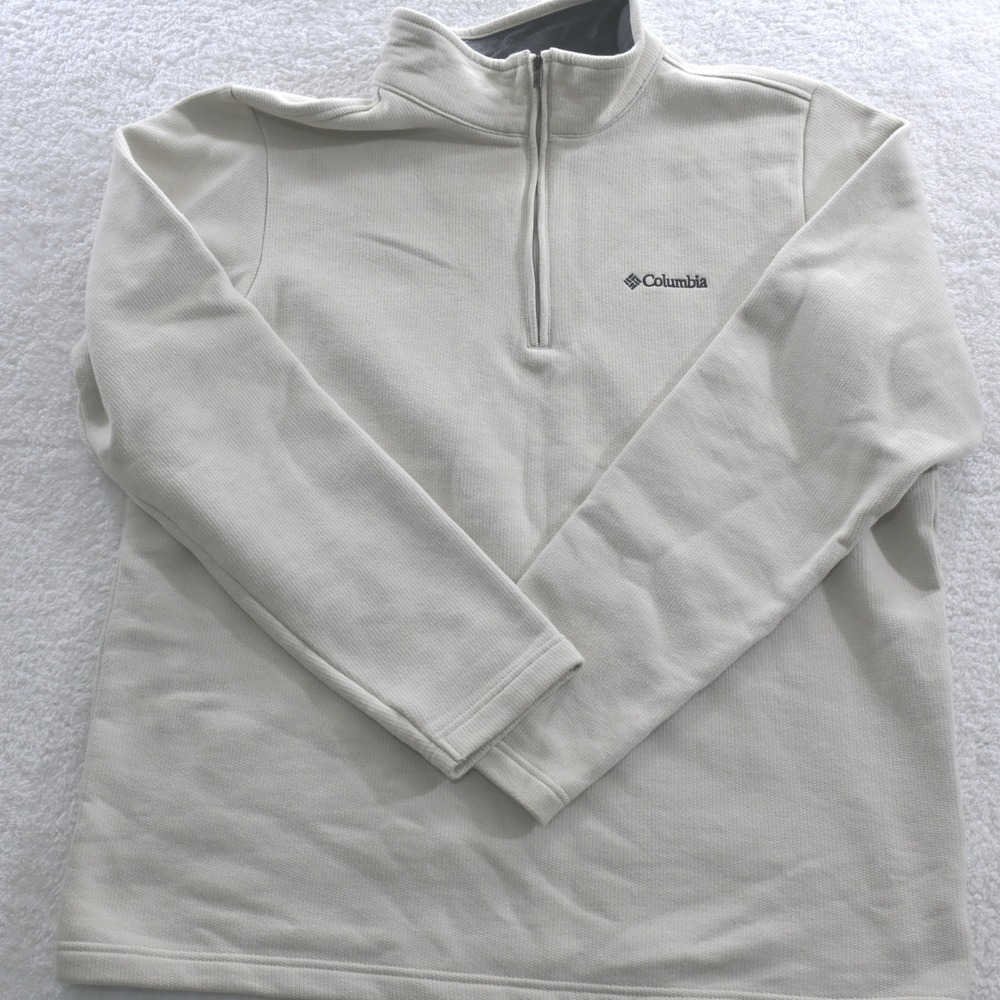 Columbia Mens Tan Waffle Knit Fleece Lined Quarter Zip Pullover Sweater Large